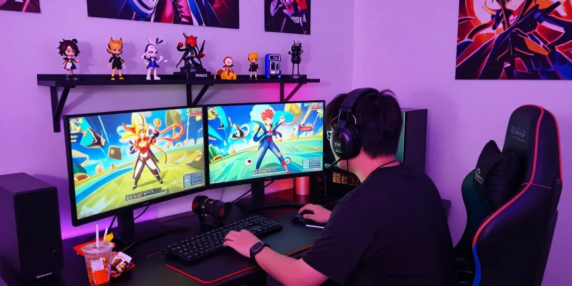 Intense gaming experience with gacha168 character designs and vibrant setup.