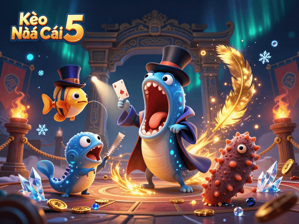 Kèo Nhà Cái 5 showcases a vibrant underwater casino scene with magical elements and animated characters.