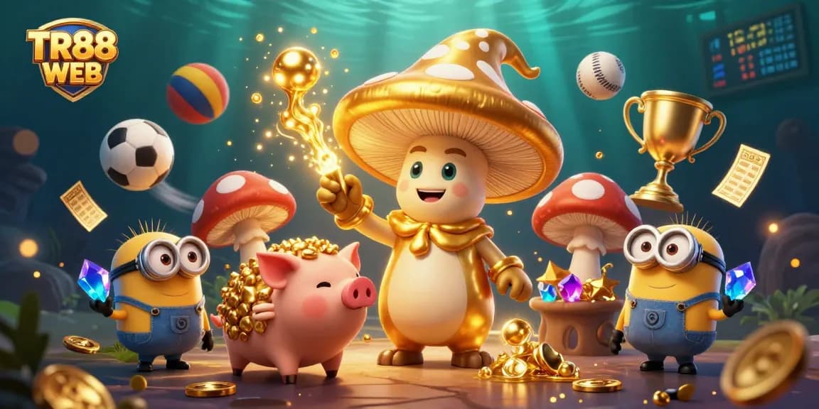 Engage with TR88 WEB through thrilling sports betting and magical treasures in a dynamic 3D casino scene.