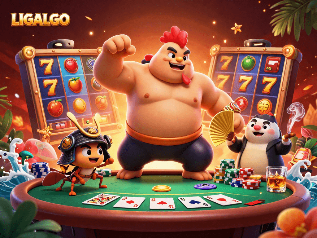 LIGALGO showcases a vibrant 3D illustration featuring dynamic characters engaged in thrilling gambling action.