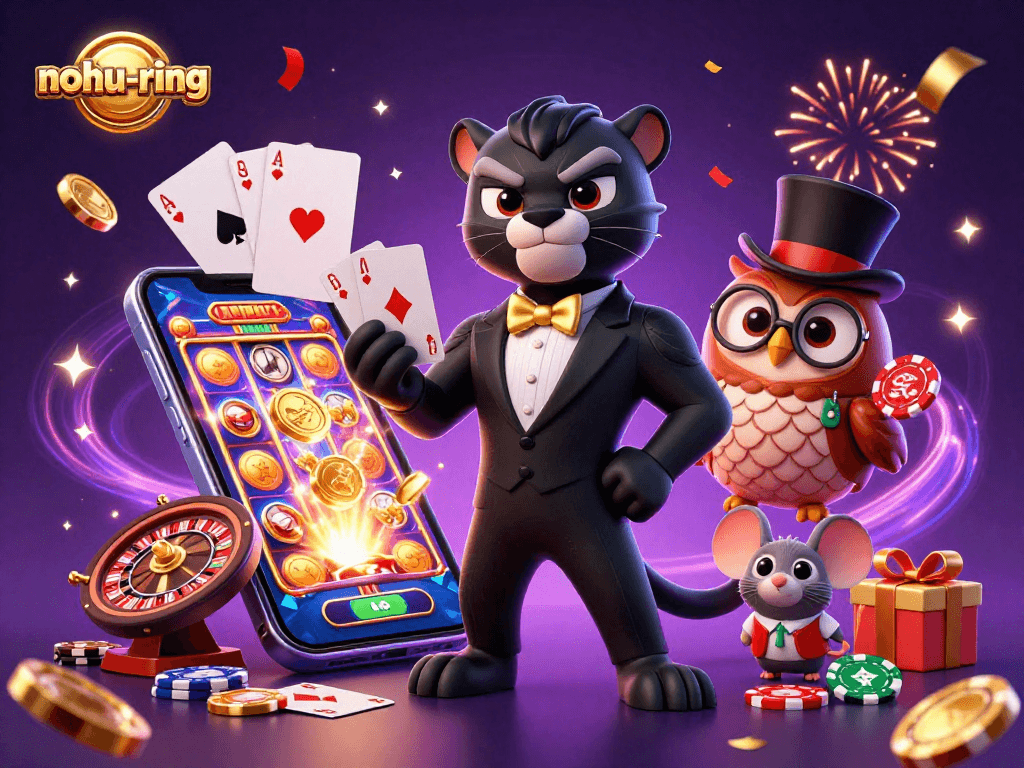 Engage with the thrilling nohu-ring game featuring colorful slot reels and animated casino elements.