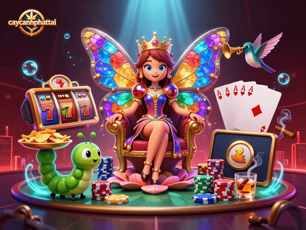 Experience the vibrant world of caycanhphattai through a colorful 3D casino illustration featuring engaging game elements.