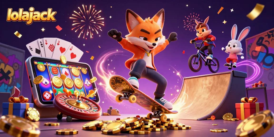 Experience lolajack with vibrant cartoon characters and casino elements in an action-packed scene!