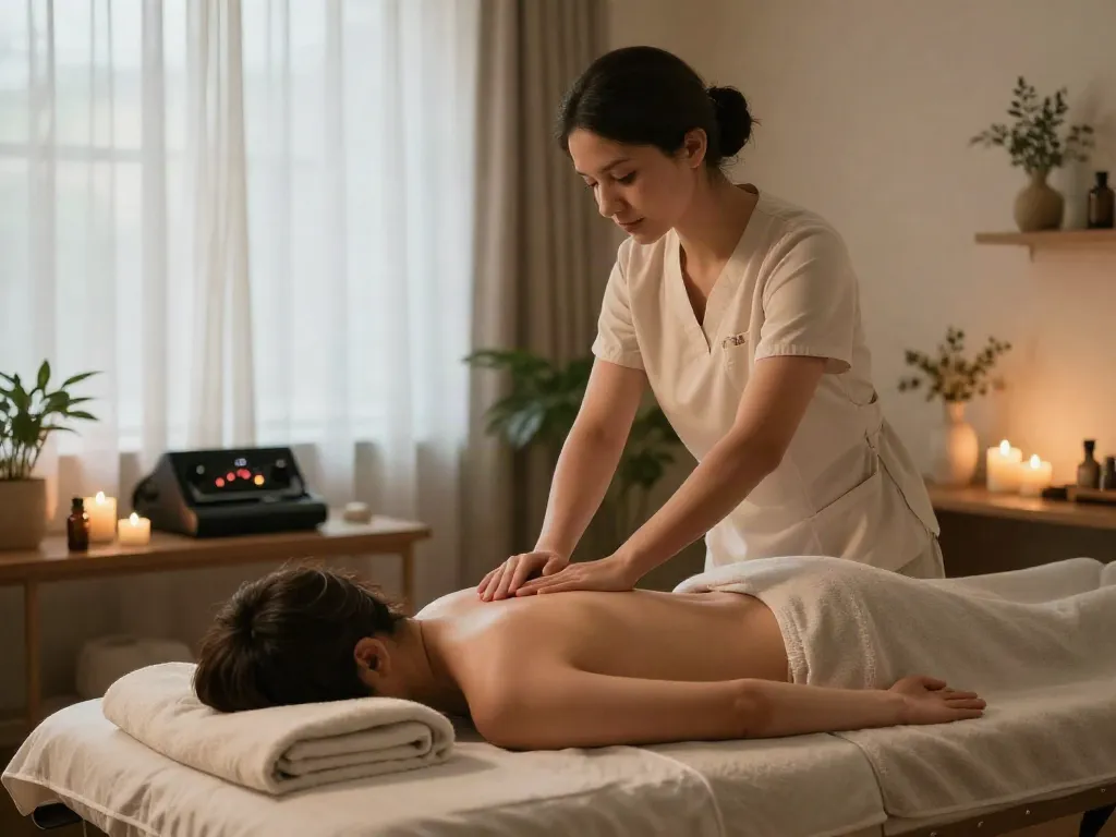 Relaxing wellness therapy scene showcasing 성북출장안마 with professional massage therapist in a serene environment.