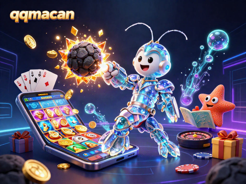 qqmacan adventure featuring a galactic samurai mantis shrimp triumphing with coins and slots.