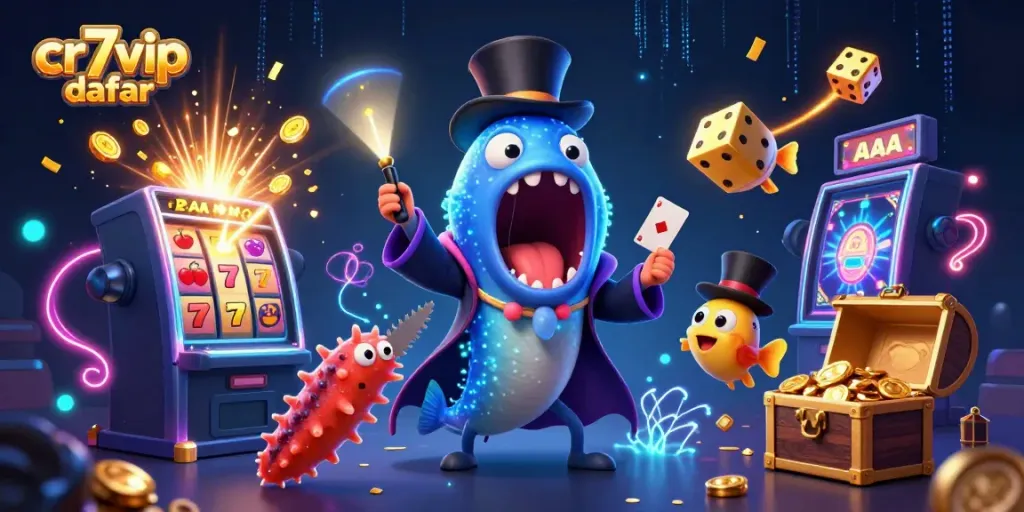 Ikan gulper dan ikan pemancing bertindak di cr7vip daftar dengan mesin slot dan koin bertebaran.