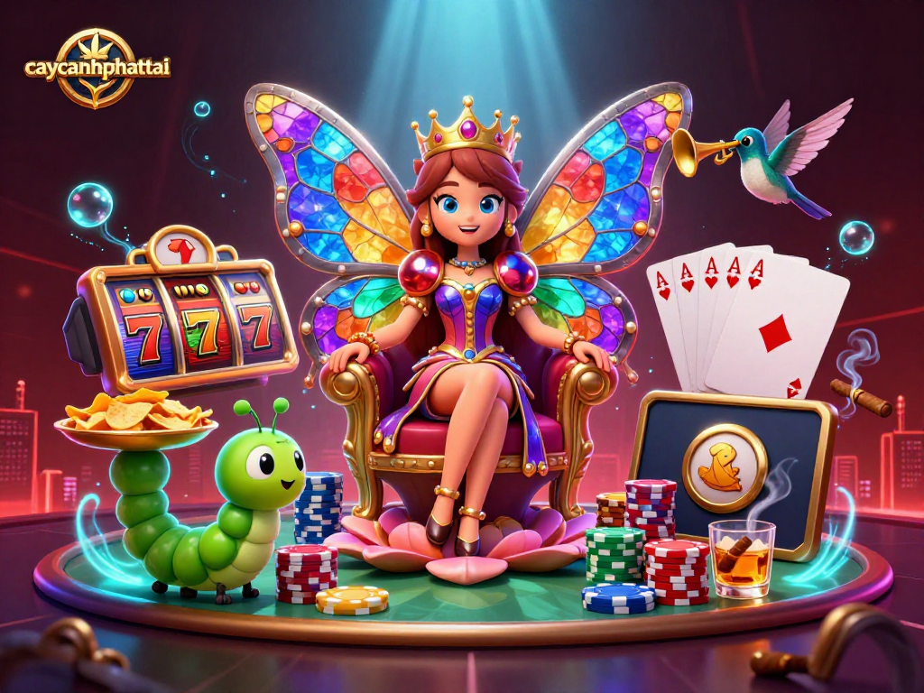 Experience the vibrant world of caycanhphattai through a colorful 3D casino illustration featuring engaging game elements.