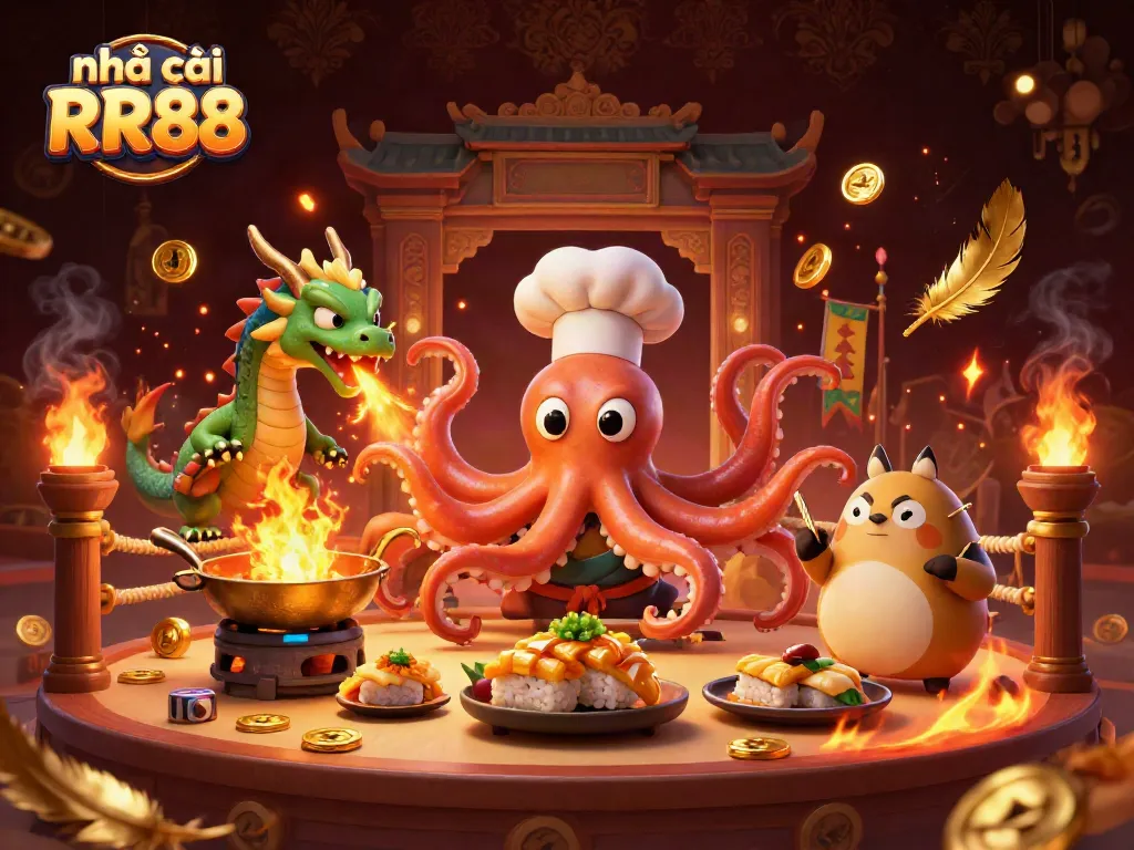 Engage with nhà cái RR88 to enjoy exciting games and promotions in a vibrant casino illustration.