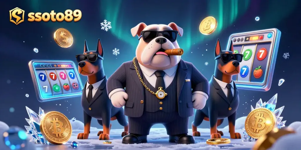 Gambaran sstoto89 dengan karakter mafia dan elemen slot yang menarik di kasino digital