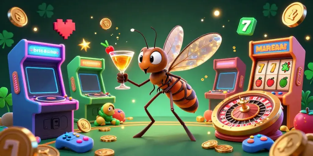 Engage with the vibrant 3D scene where the brio4d link mascot, illuminated by neon lights, celebrates the excitement of online slots.