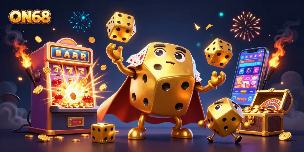 Experience the excitement of ON68's casino world with golden dice and a jackpot explosion in 3D.