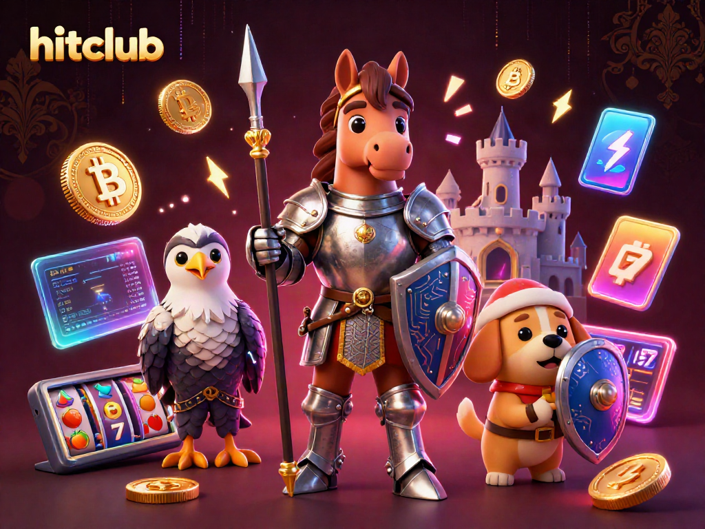 Engage with hitclub's vibrant gaming environment featuring knights and crypto assets.