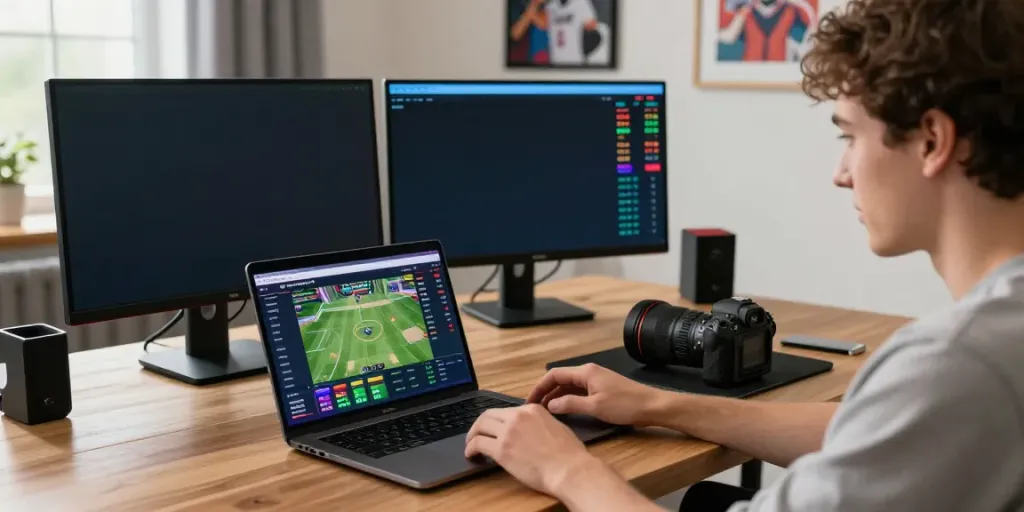 WWBOLA online betting scene with user analyzing sports stats