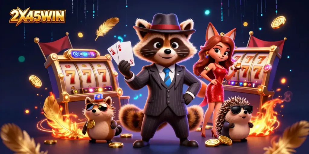 Taruhan besar di 2X45WIN dengan kartu royal flush dan elemen kasino berkilau.