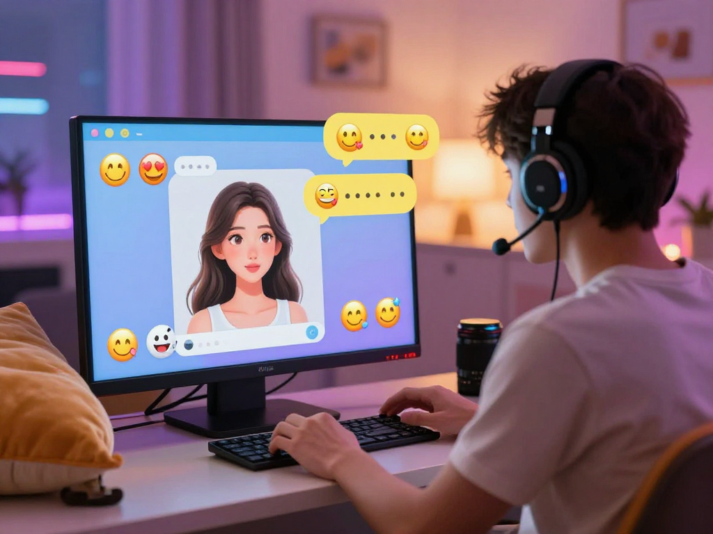 Engaging in ai porn chat with colorful digital chatroom ambiance.