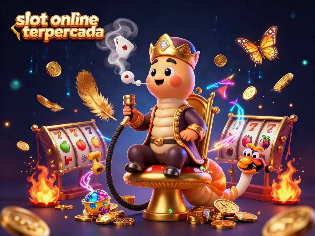 Experience the excitement of slot online terpercaya with a vibrant 3D scene featuring colorful characters and slot symbols.