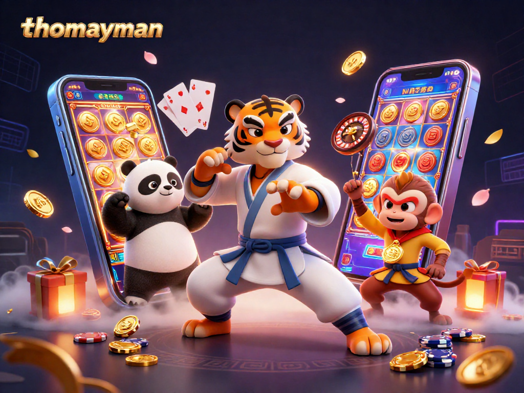 Spin the reels and win big at thomayman with vibrant game elements and cartoon characters.