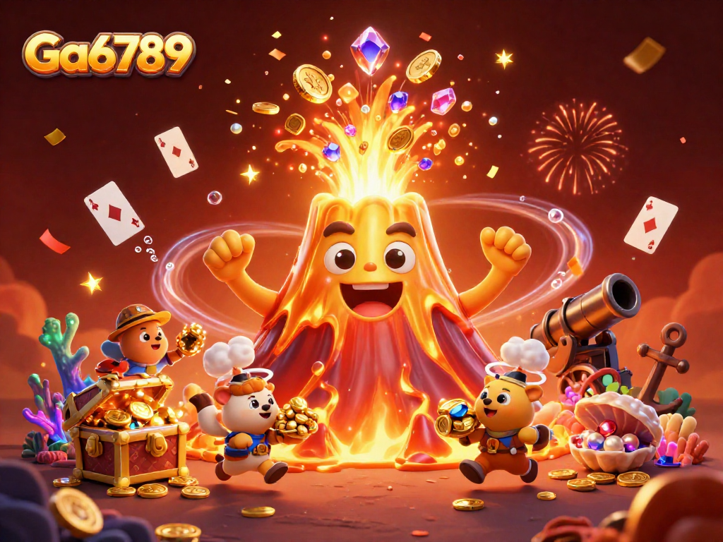 Experience thrilling action at Ga6789 with the vibrant eruption of gold and treasure in a lively casino scene.
