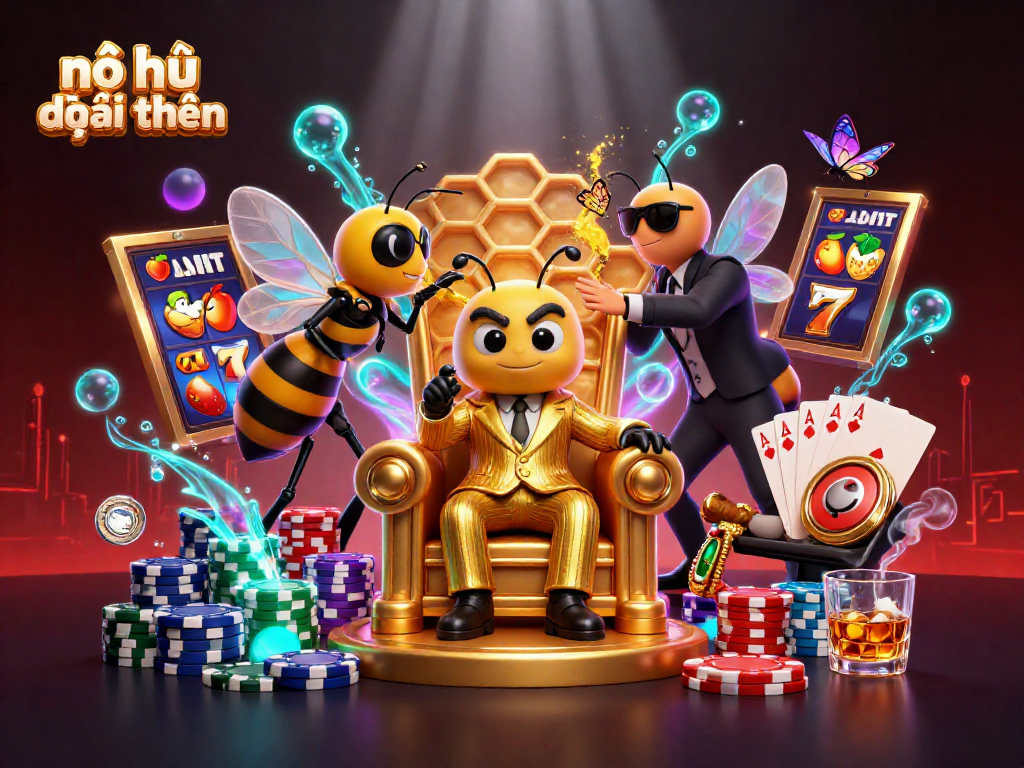 Experience the excitement of nổ hũ đổi thưởng through a vibrant slot scene with animated characters and riches