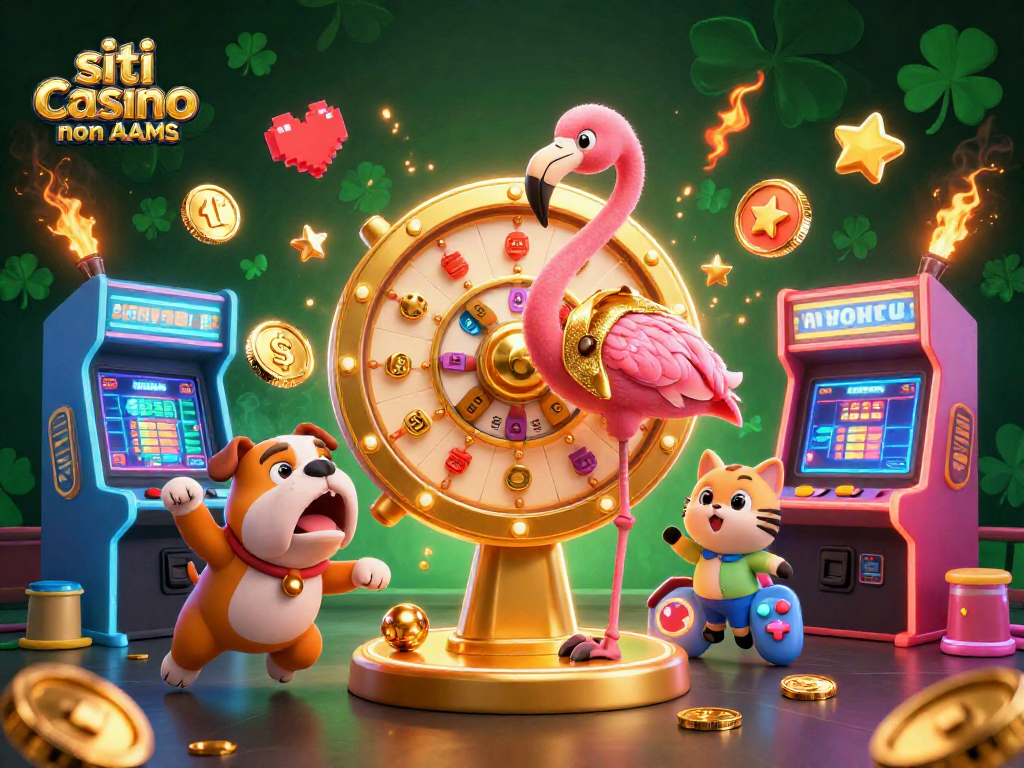 Scopri i migliori siti casino non AAMS mentre un presentatore flaminco intrattiene con una ruota della fortuna.
