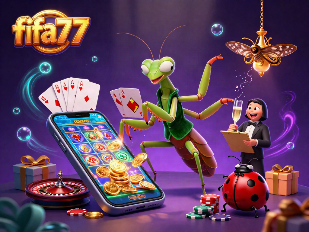 Experience thrilling gameplay at fifa777 with a vibrant casino scene featuring a mantis and ladybug.