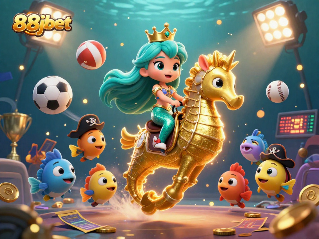 Bet on your favorite sports with 88jbet's vibrant underwater casino scene featuring mermaid characters.