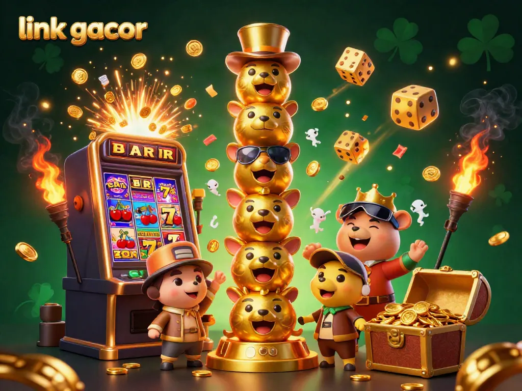 Engage with thrilling gameplay at link gacor in this lively casino illustration featuring a golden totem and jackpot.