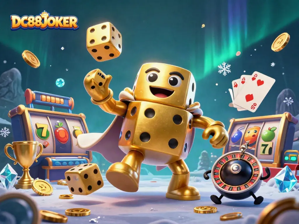 Engage with DC88JOKER in an exciting slots-themed illustration featuring dynamic gaming elements.