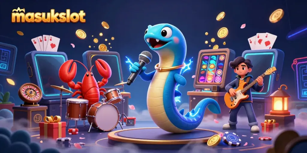Jelajahi keseruan permainan di masukslot dengan DJ listrik, band lobster, dan permainan slot warna-warni.