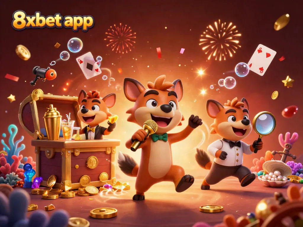 Join the fun in the vibrant 8xbet app casino, where hyenas celebrate winning moments with drinks and jokes.