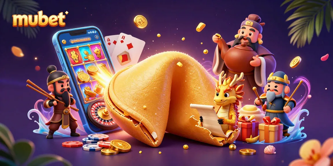 Spin colorful slot games at mubet with a whimsical scene of golden fortune and dragon.
