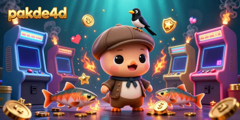 Engage with pakde4d in a vibrant gaming scene featuring cartoon Nessie and casino elements.