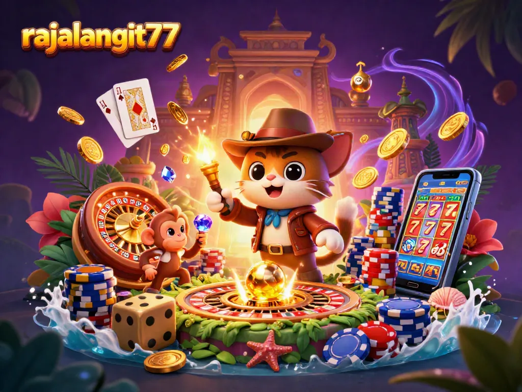 Experience excitement with rajalangit77 as a cat archaeologist uncovers casino treasures in a vibrant temple scene.