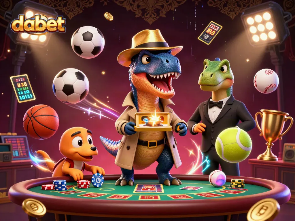 Dabet showcases a playful scene with a velociraptor card counter, adding excitement to online gaming.