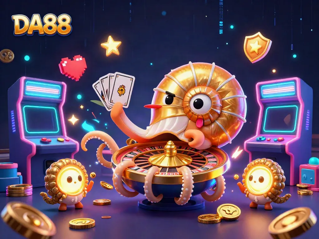 Engaging DA88 casino scene with a giant nautilus roulette wheel and interactive game elements.
