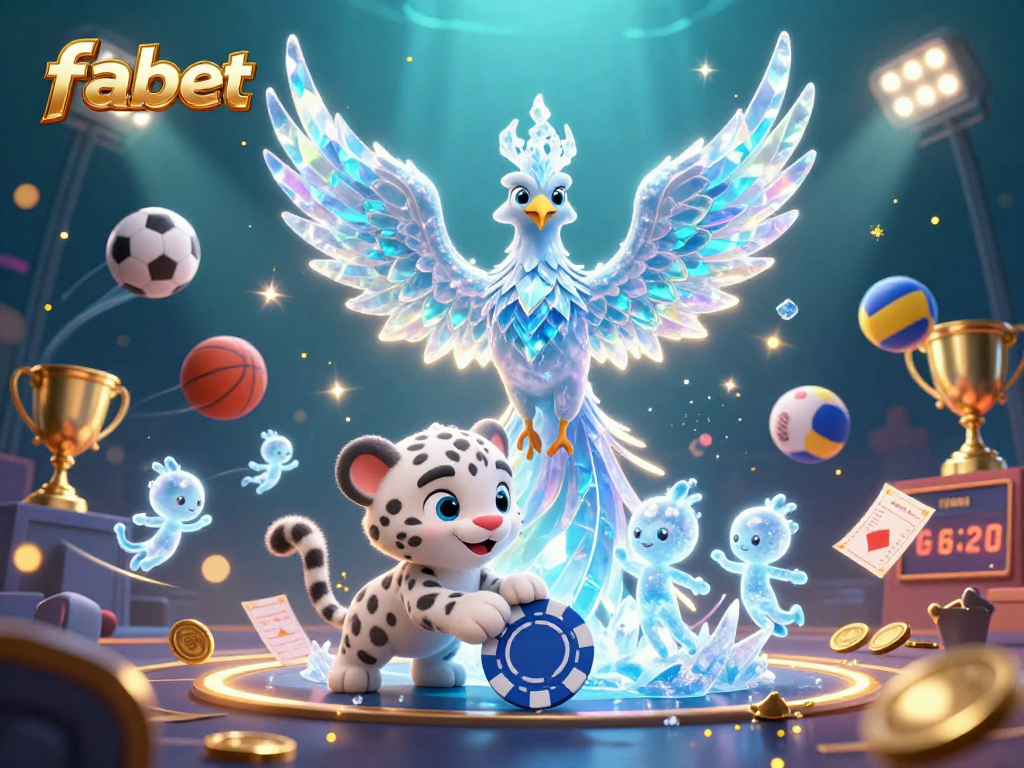 Experience thrilling gameplay at fabet with an ice phoenix, sports balls, and rich casino elements.
