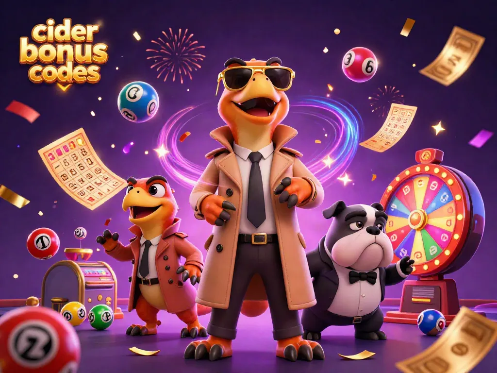 Cider casino bonus codes come alive in a dynamic VIP lounge scene with raptors and confetti.