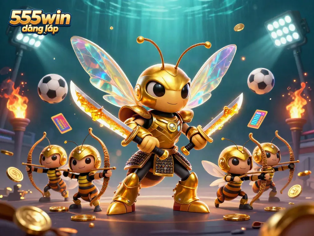 Engage in gaming excitement with 555win đăng nhập through a vibrant 3D casino illustration featuring animated characters and dynamic sports elements.