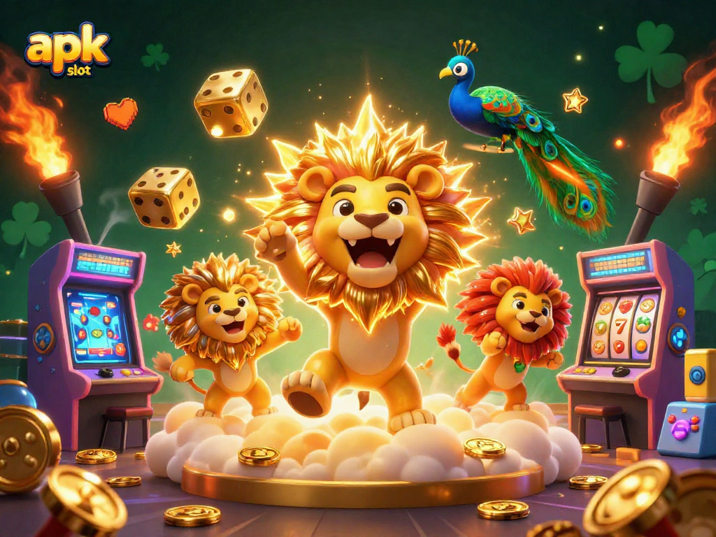 Mainkan apk slot dengan suasana kasino yang ceria dan berwarna-warni, simbol keberuntungan, dan grafik 3D yang menarik.