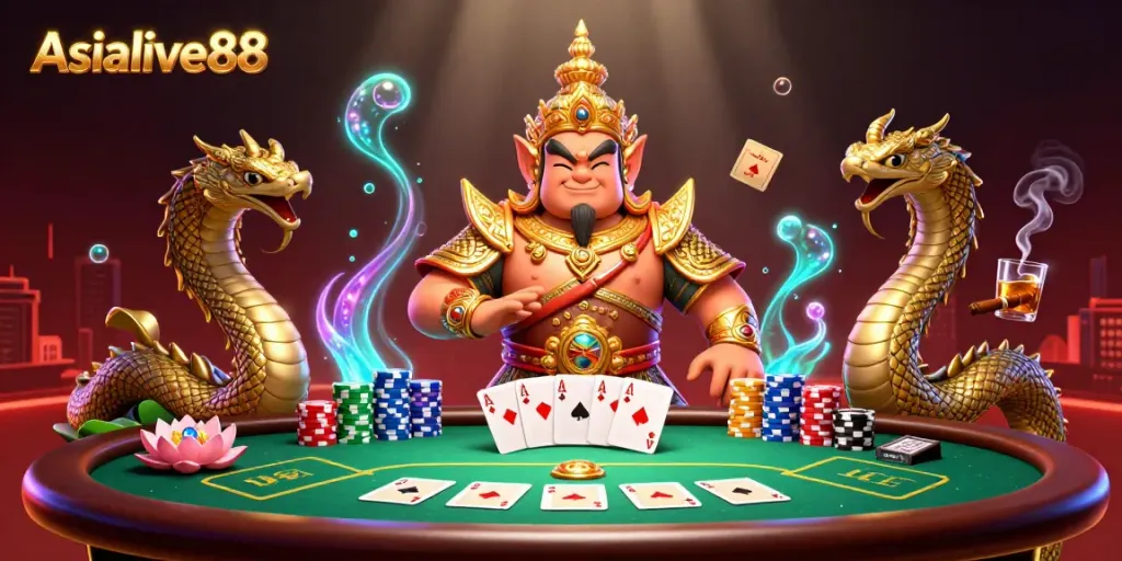 Engage with Asialive88's thrilling poker scene featuring vibrant characters and dynamic game elements.