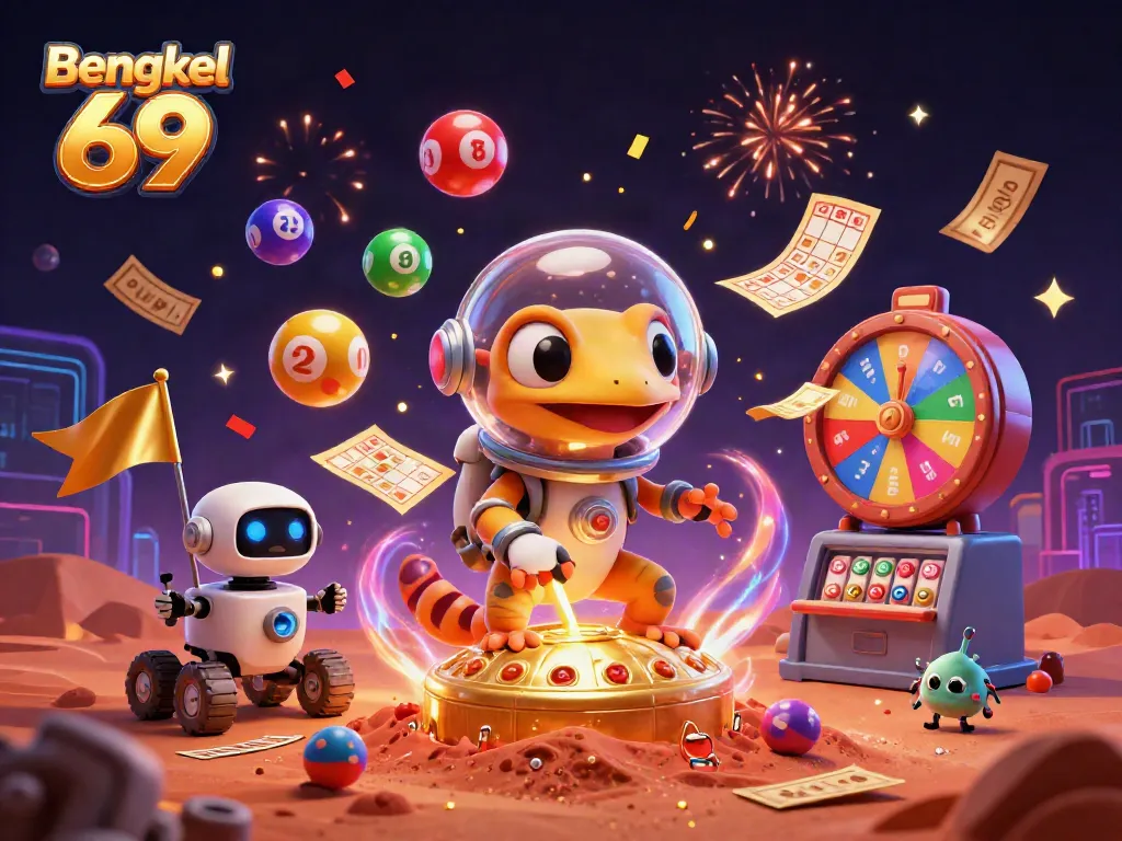 Experience the thrill of Bengkel 69's vibrant casino elements with cartoon characters exploring a golden treasure.