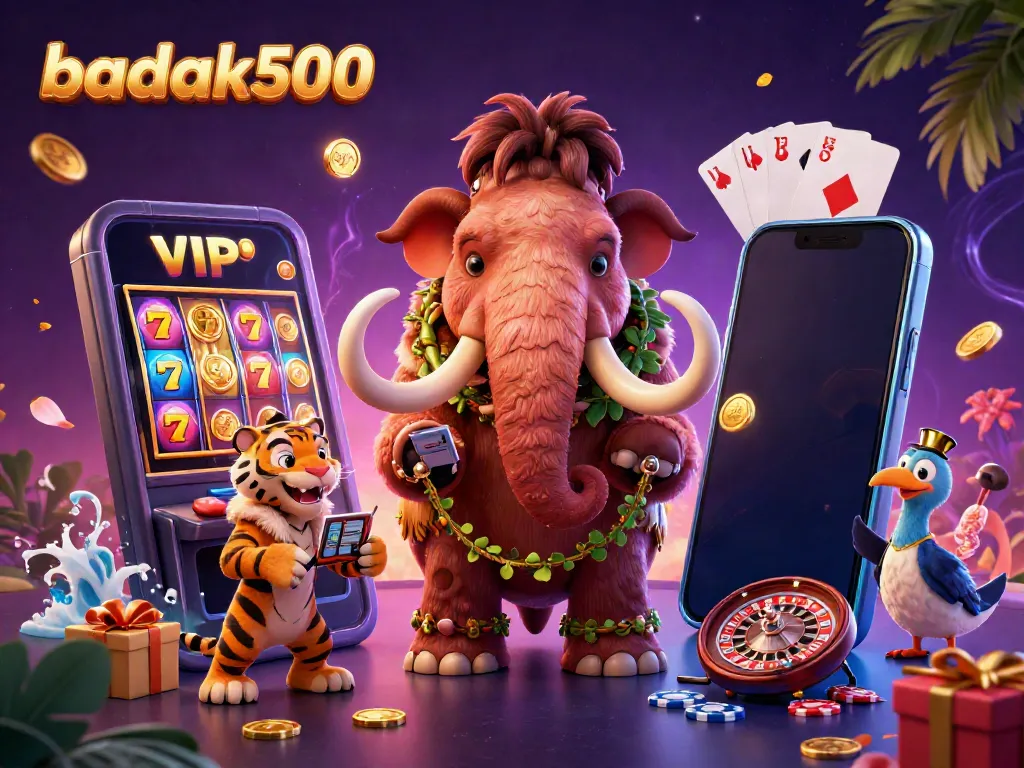 Gambarlah aksi slot Badak500 dengan karakter unik bouncer dan tamu VIP dalam suasana kasino yang meriah.