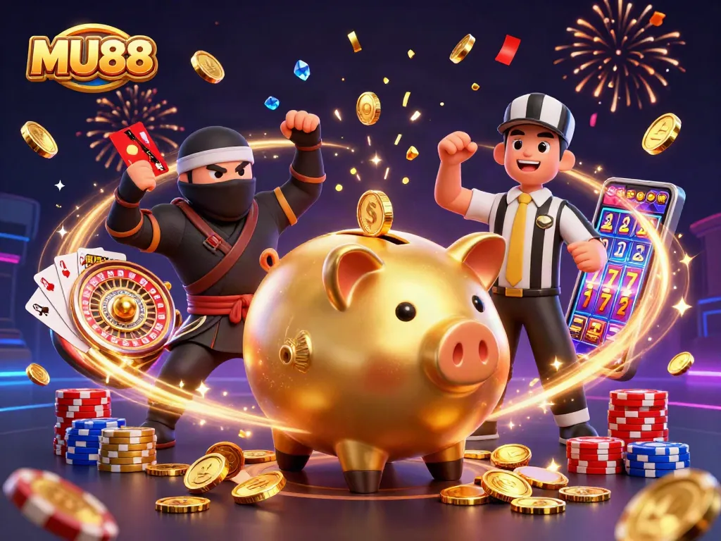 MU88's exciting gaming scene with dynamic characters and extravagant casino elements.