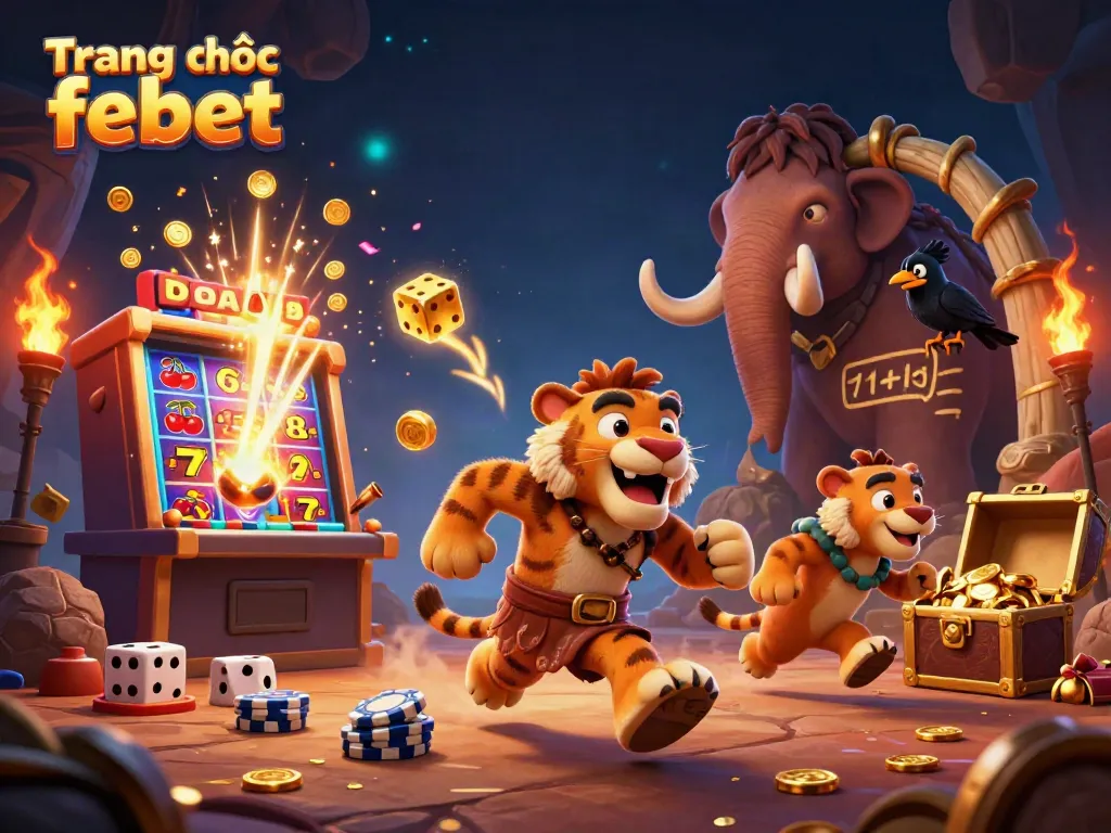 Experience the thrilling world of Trang chủ febet with a vibrant prehistoric casino scene featuring dynamic game elements.