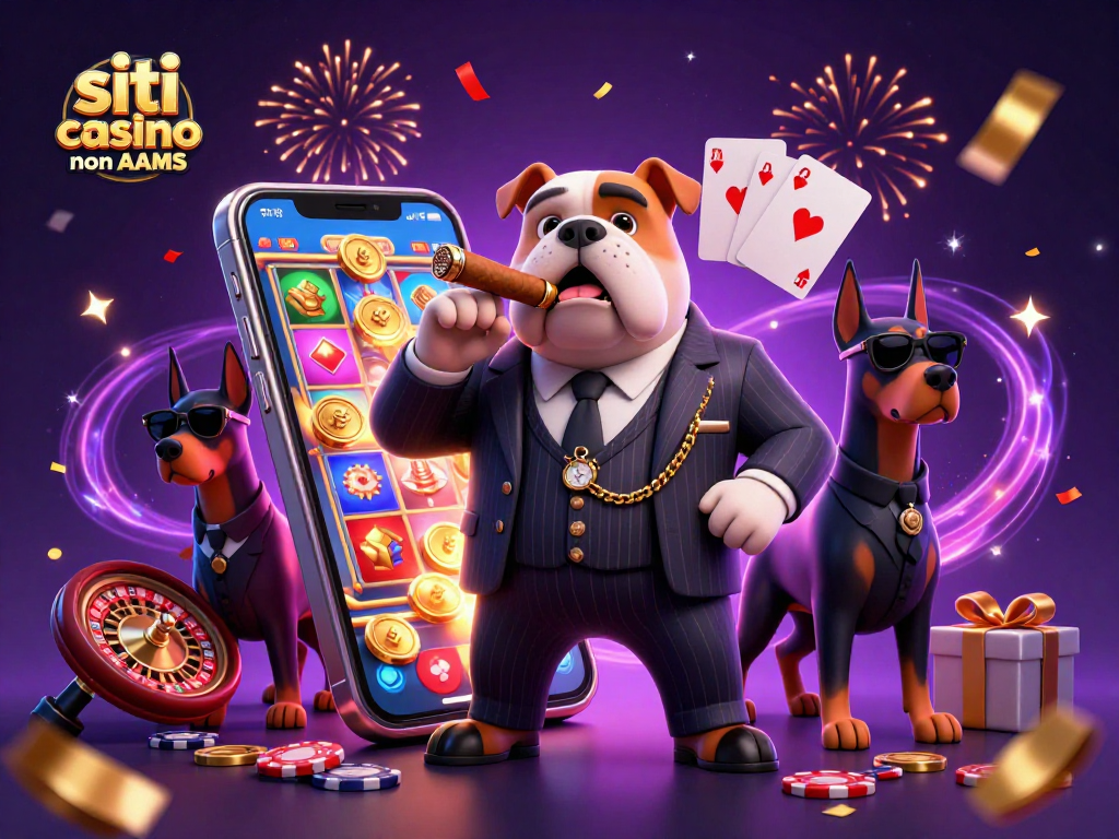 Vinci nei siti casino non AAMS con l'illustrazione di un boss della mafia e giochi d'azzardo dinamici.