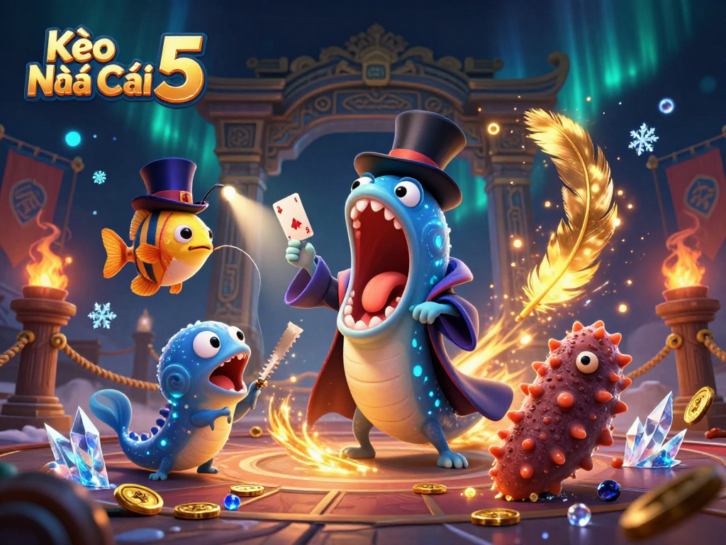 Kèo Nhà Cái 5 showcases a vibrant underwater casino scene with magical elements and animated characters.