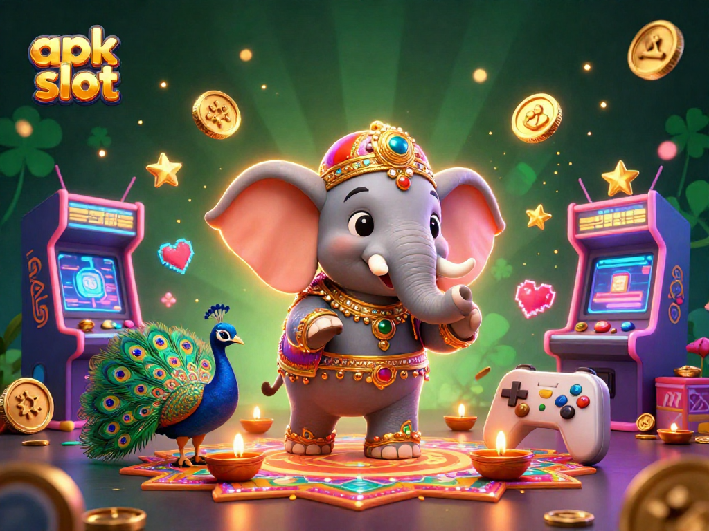 menang besar dengan apk slot di kasino online, ilustrasi berwarna-warni dan menarik