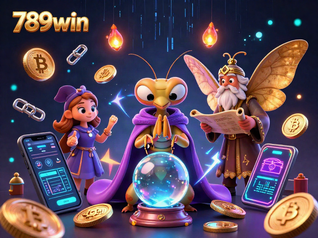 Experience thrilling wins at 789win with dynamic 3D digital casino elements surrounded by fortune-telling characters.