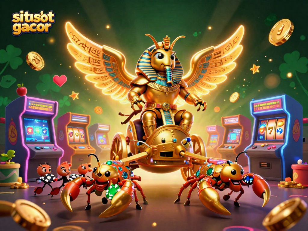 Menangkan permainan di situs slot gacor dengan ilustrasi menarik dari scarab emas dan pemain slot yang seru!