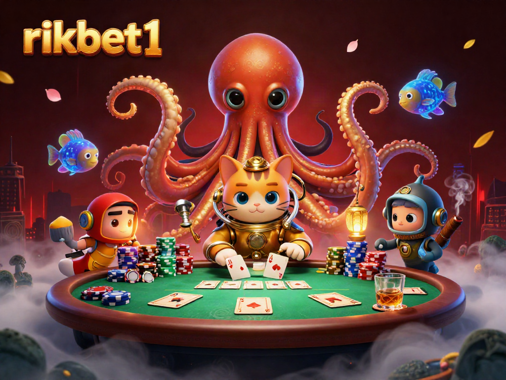 Join rikbet1's thrilling poker experience with a kraken, diving cat, and stunning 3D elements!